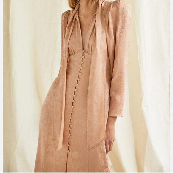 Wilfred Le Fou Mambo Silk Midi Dress | Beige Brocade Size 6 - Picture 2 of 6